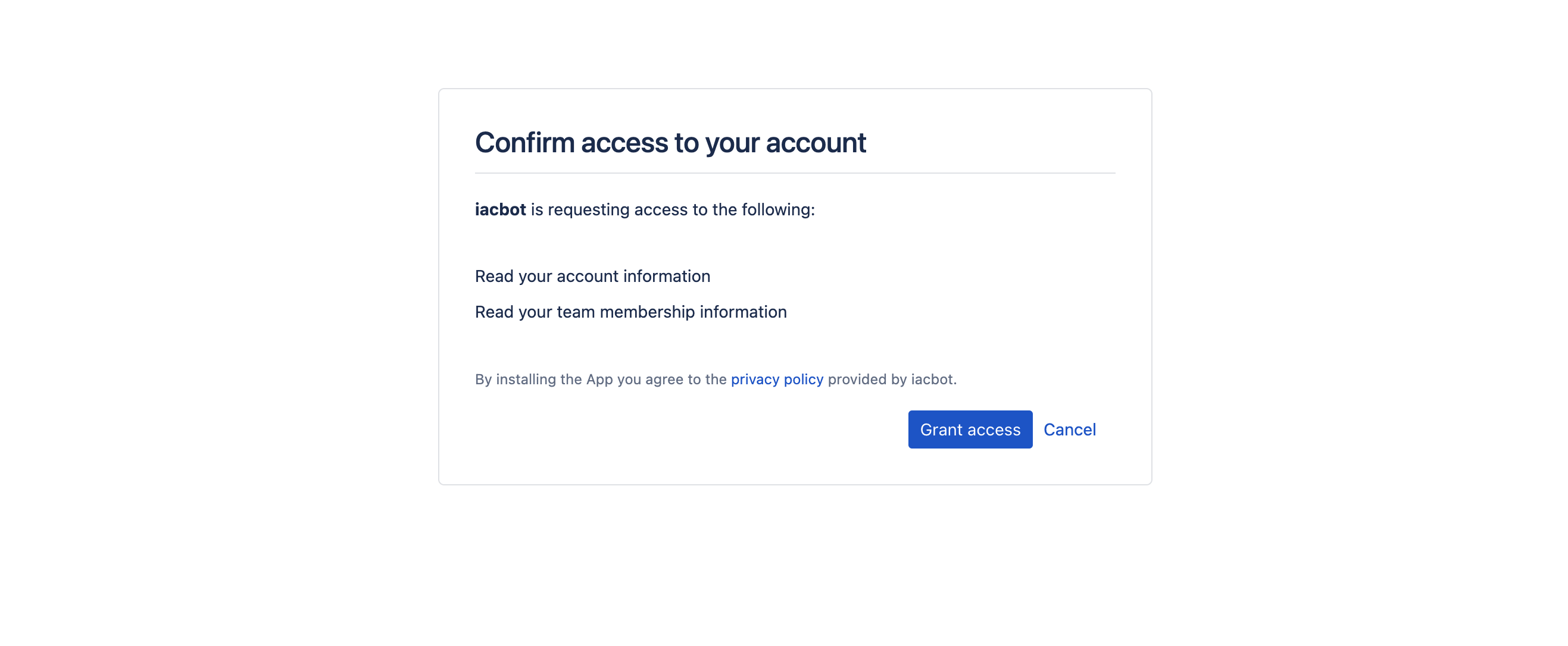 Confirm IaCBot with Bitbucket access