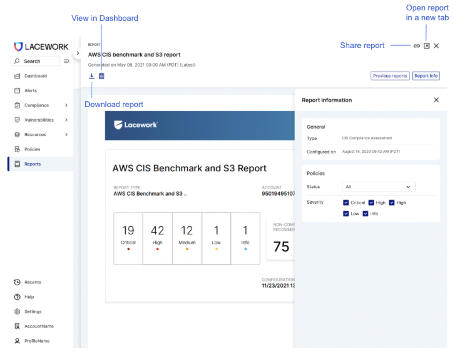 Lacework Console Reports Page